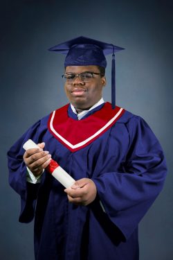 high school graduate blue gown cap